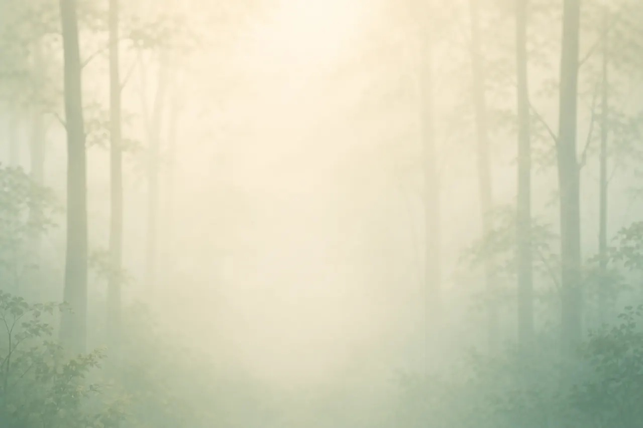 Bomen in mistig bos